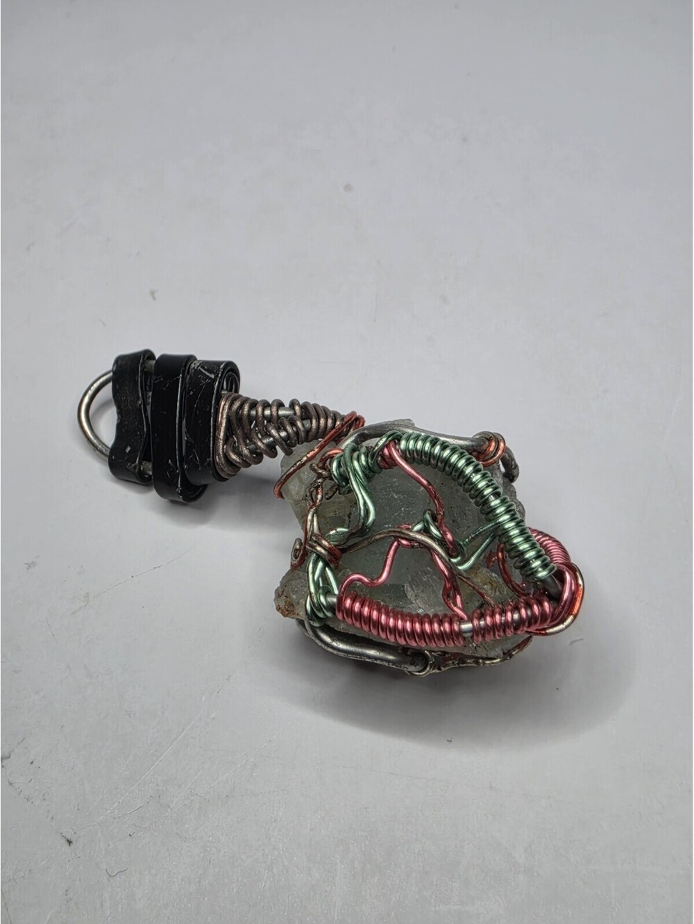 Handmade Wire Wrapped Raw Crystal Pendant Mixed Metal Artisan Jewelry